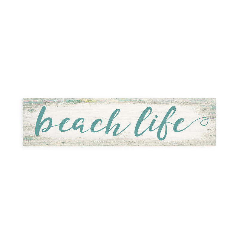 P. Graham Dunn Beach Life Turquoise Script Design White Wash 6 x 1.5 Mini Pine Wood Tabletop Sign Plaque