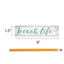 P. Graham Dunn Beach Life Turquoise Script Design White Wash 6 x 1.5 Mini Pine Wood Tabletop Sign Plaque