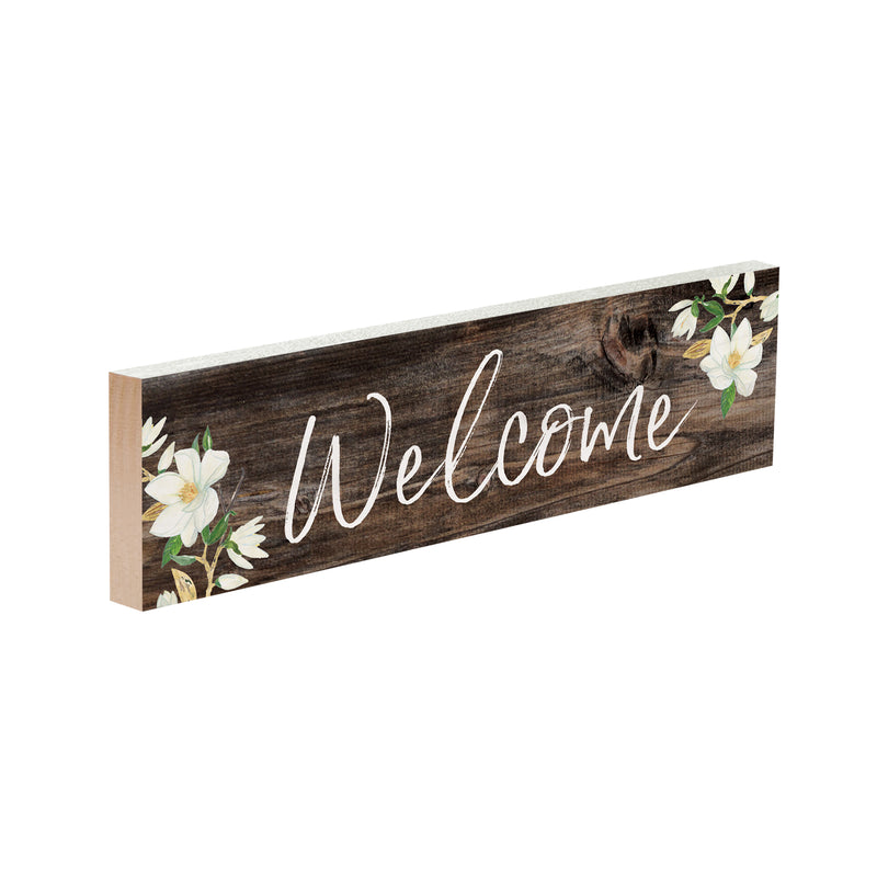 P. Graham Dunn Welcome Magnolia Brown 6 x 1.5 Mini Pine Wood Tabletop Sign Plaque