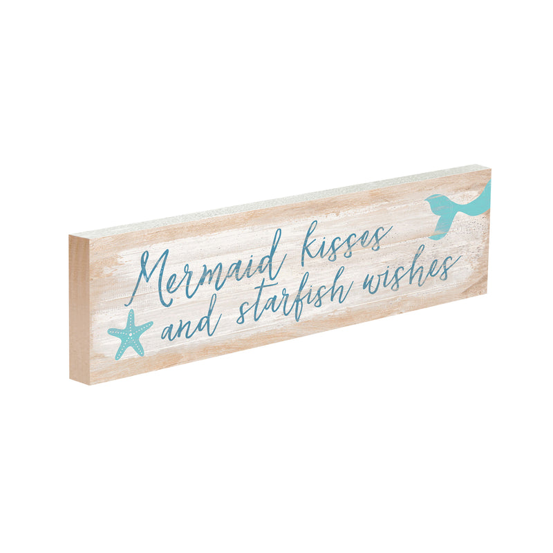 P. Graham Dunn Mermaid Kisses & Starfish Wishes Whitewash 6 x 1.5 Mini Pine Wood Tabletop Sign Plaque