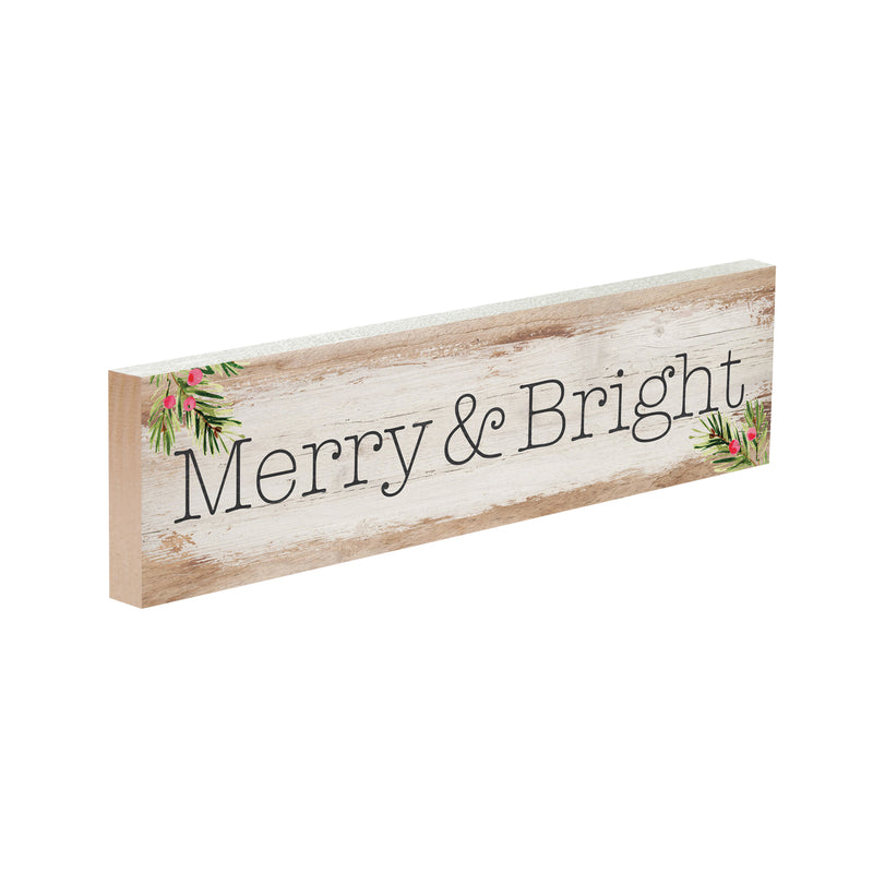 P. Graham Dunn Merry & Bright Christmas Whitewash 6 x 1.5 Mini Pine Wood Tabletop Sign Plaque