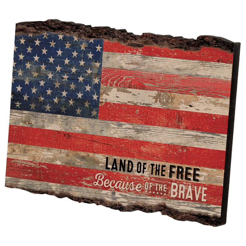 P. Graham Dunn Patriotic American Flag Land of The Free Distressed 4 x 6 Wood Bark Edge Design Sign
