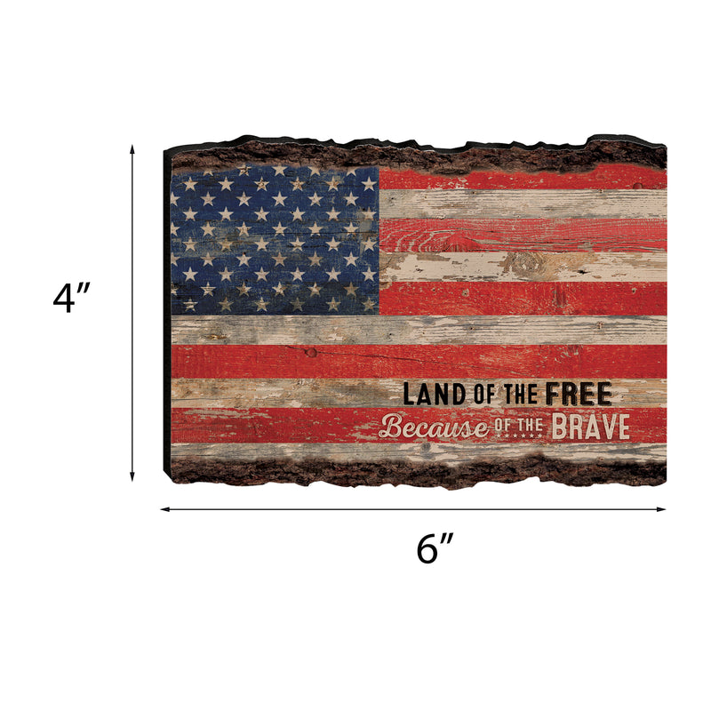 P. Graham Dunn Patriotic American Flag Land of The Free Distressed 4 x 6 Wood Bark Edge Design Sign