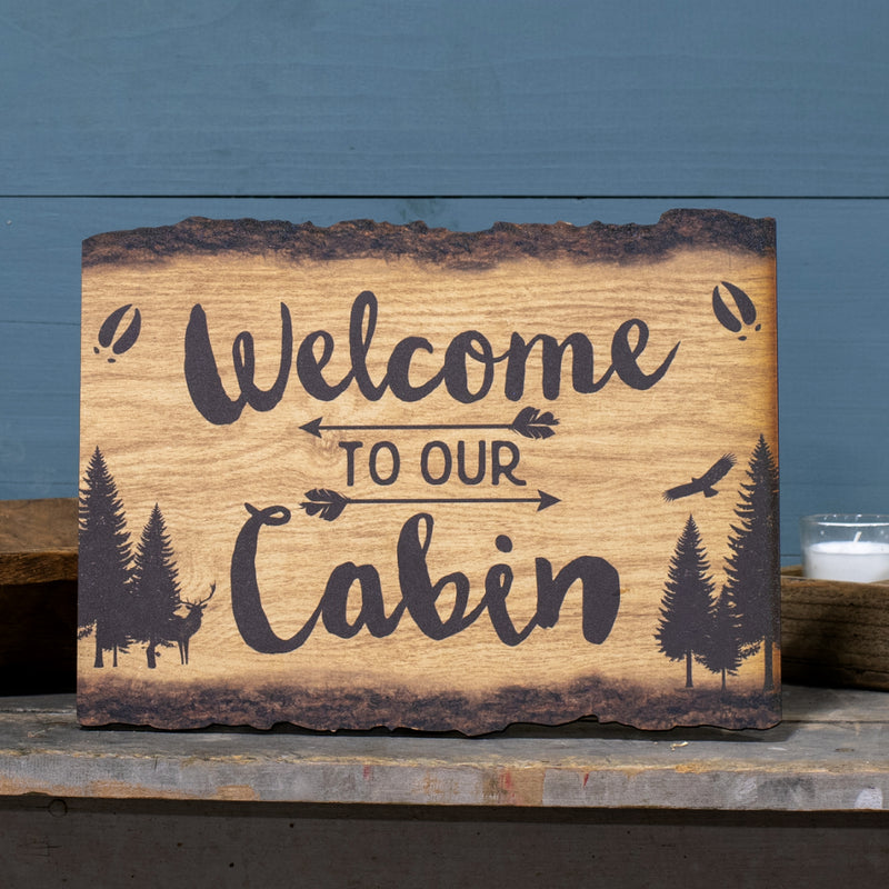 P. Graham Dunn Welcome to Our Cabin Woodland 9 x 12 Wood Bark Edge Design Wall Art Sign