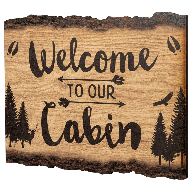 P. Graham Dunn Welcome to Our Cabin Woodland 9 x 12 Wood Bark Edge Design Wall Art Sign