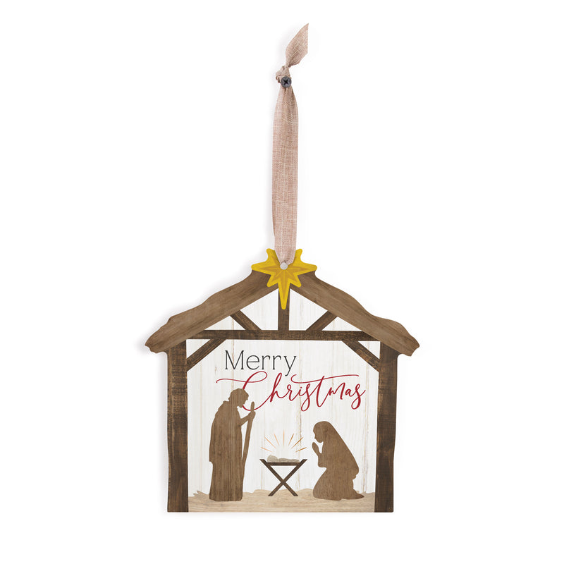 Merry Natural Brown 8 x 7.75 MDF Wood Holiday Decorative String Nativity Sign