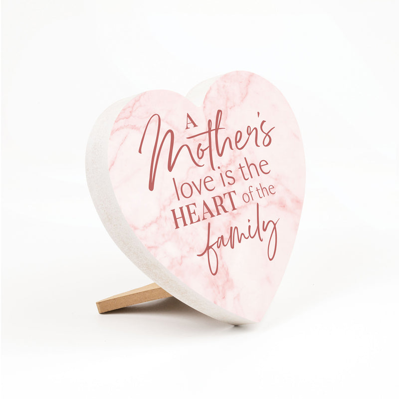 P. Graham Dunn Mothers Love Family Marbled Pink 6 x 5.5 MDF Wood Tabletop Heart Shape Sign