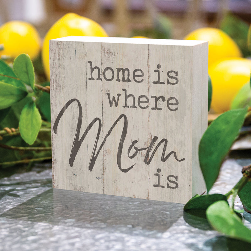 P. Graham Dunn Home is Where Mom is Whitewash 3.5 x 3.5 Inch Pine Wood Tabletop Block Sign