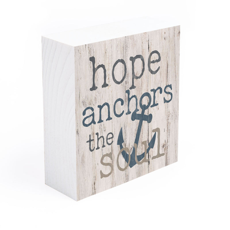 P. Graham Dunn Hope Anchors The Soul Whitewash 3.5 x 3.5 Inch Pine Wood Tabletop Block Sign