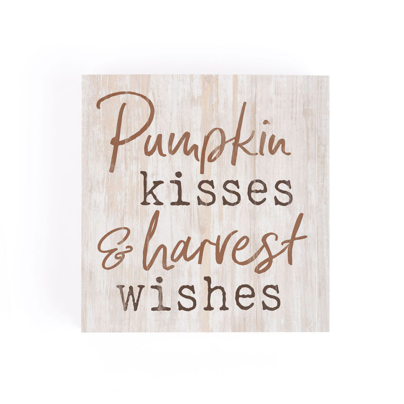 P. Graham Dunn Pumpkin Kisses Harvest Wishes Whitewash 3.5 x 3.5 Inch Pine Wood Tabletop Block Sign