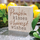 P. Graham Dunn Pumpkin Kisses Harvest Wishes Whitewash 3.5 x 3.5 Inch Pine Wood Tabletop Block Sign