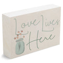 P. Graham Dunn Love Lives Here Green 7 x 5 Pine Wood Tabletop Block Sign