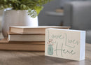 P. Graham Dunn Love Lives Here Green 7 x 5 Pine Wood Tabletop Block Sign
