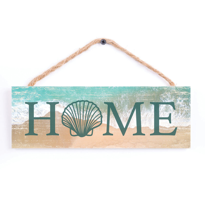 P. Graham Dunn Home Beach Seashell Blue 10 x 3.5 Pine Wood String Sign