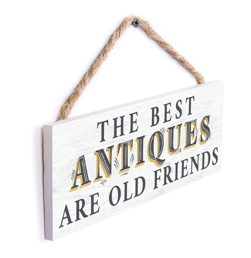 P. Graham Dunn Antiques Old Friends White 10 x 3.5 Pine Wood String Sign