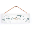 P. Graham Dunn Seas the Day Nautical Whitewash 10 x 3.5 Pine Wood String Sign