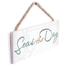 P. Graham Dunn Seas the Day Nautical Whitewash 10 x 3.5 Pine Wood String Sign