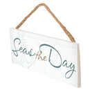 P. Graham Dunn Seas the Day Nautical Whitewash 10 x 3.5 Pine Wood String Sign