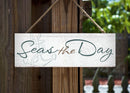 P. Graham Dunn Seas the Day Nautical Whitewash 10 x 3.5 Pine Wood String Sign