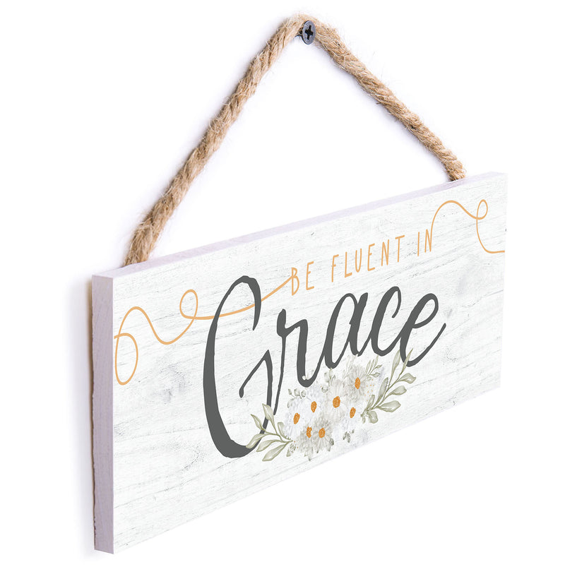 P. Graham Dunn Fluent In Grace Floral White 10 x 3.5 Pine Wood String Sign