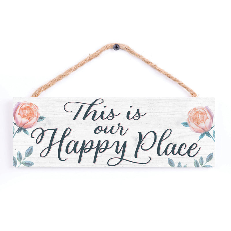 P. Graham Dunn Our Happy Place Floral Pink 10 x 3.5 Pine Wood String Sign