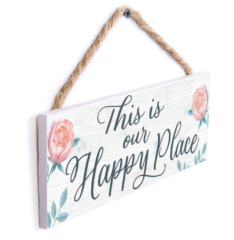 P. Graham Dunn Our Happy Place Floral Pink 10 x 3.5 Pine Wood String Sign