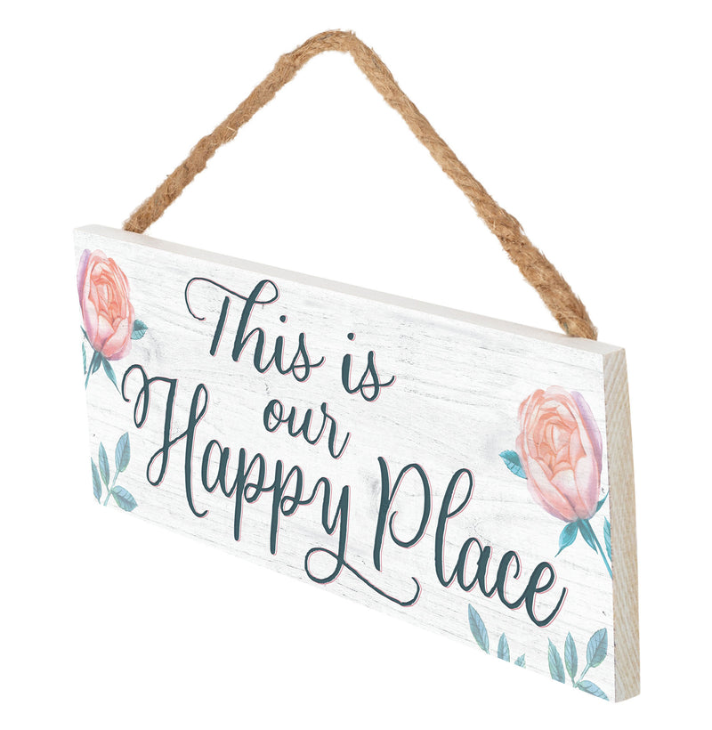 P. Graham Dunn Our Happy Place Floral Pink 10 x 3.5 Pine Wood String Sign