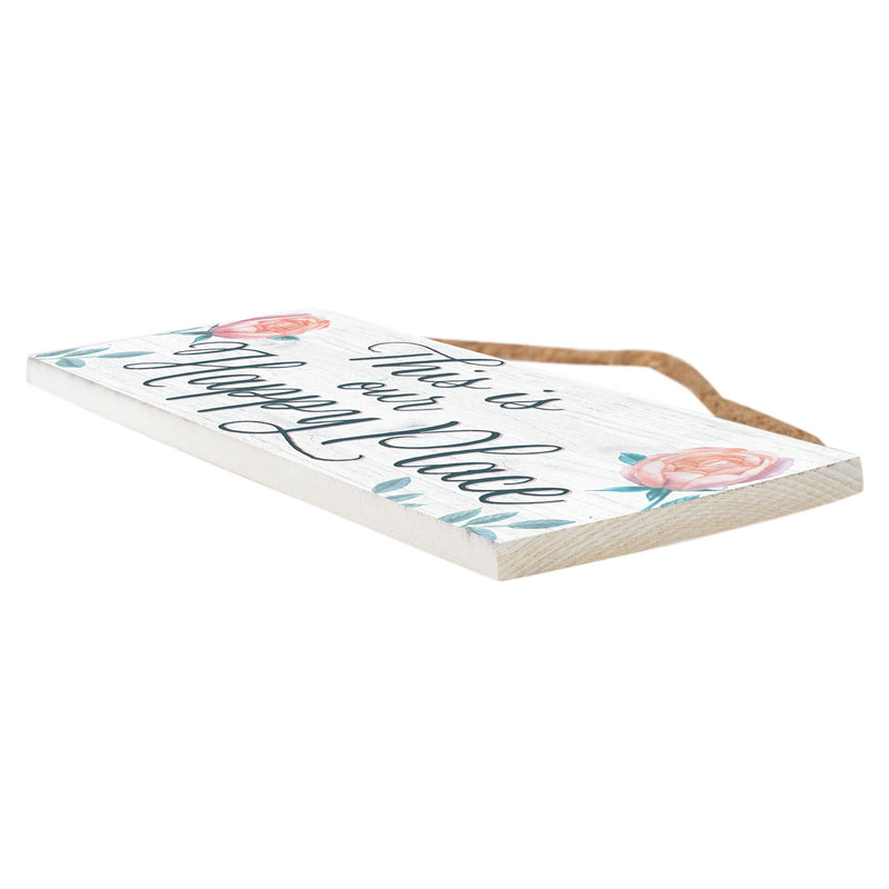 P. Graham Dunn Our Happy Place Floral Pink 10 x 3.5 Pine Wood String Sign