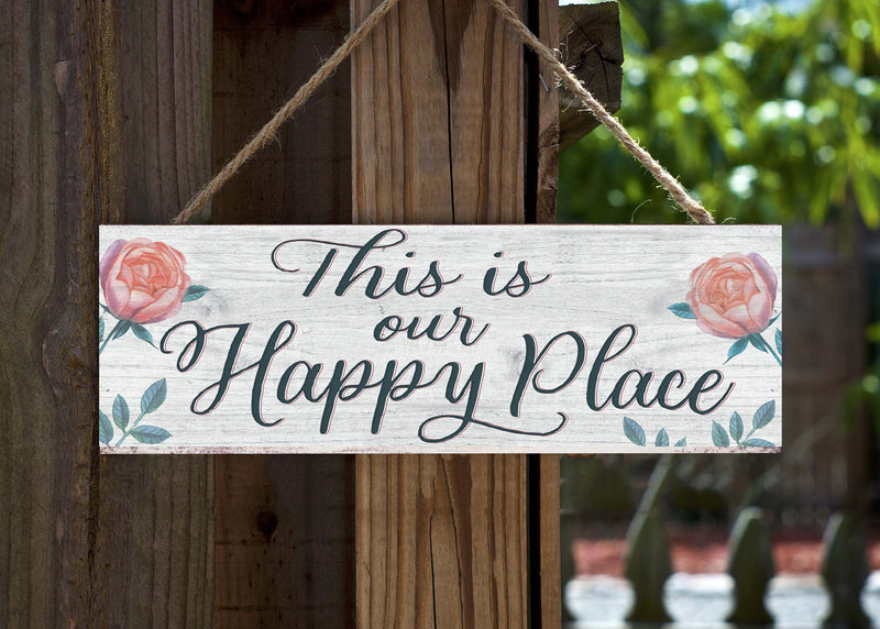 P. Graham Dunn Our Happy Place Floral Pink 10 x 3.5 Pine Wood String Sign