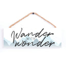 P. Graham Dunn Wander With Wonder Mountains Blue 10 x 3.5 Pine Wood String Sign
