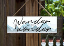P. Graham Dunn Wander With Wonder Mountains Blue 10 x 3.5 Pine Wood String Sign