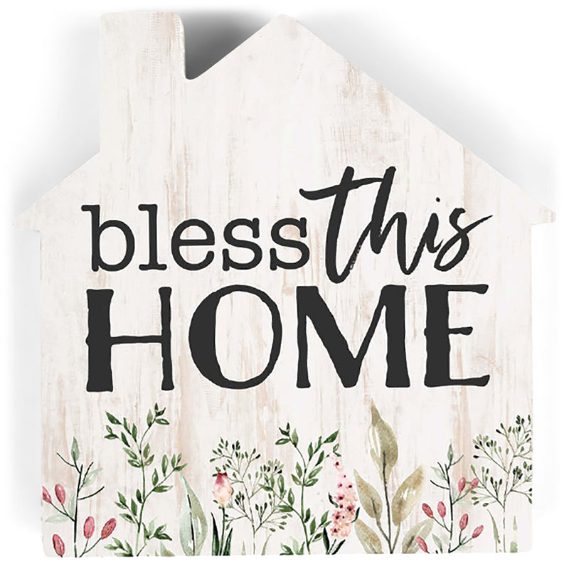 P. Graham Dunn Bless This Home House Floral Cream 3.25 x 3.25 Pine Wood Small Tabletop Plaque