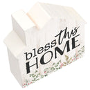P. Graham Dunn Bless This Home House Floral Cream 3.25 x 3.25 Pine Wood Small Tabletop Plaque