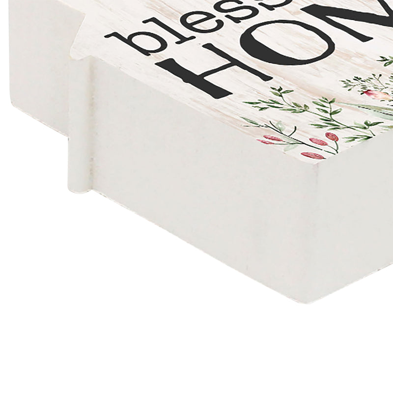 P. Graham Dunn Bless This Home House Floral Cream 3.25 x 3.25 Pine Wood Small Tabletop Plaque