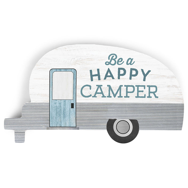 P. Graham Dunn Be A Happy Camper Trailer Grey Stripe 5 x 2.75 Pine Wood Small Tabletop Plaque