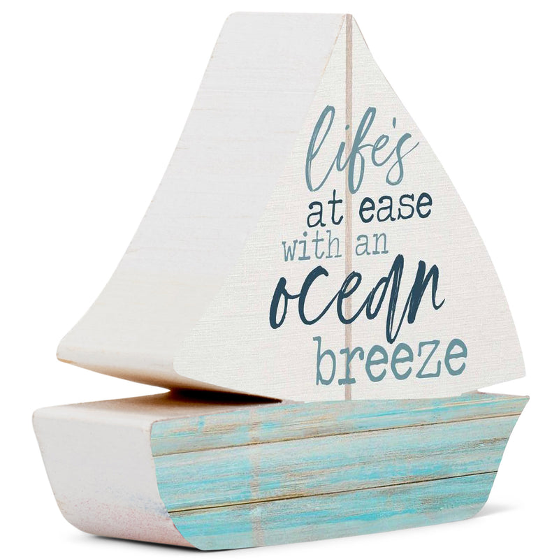 P. Graham Dunn Lifes at Ease Sailboat Nautical 3.5 x 3.25 Pine Wood Small Tabletop Plaque