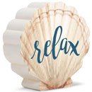 P. Graham Dunn Relax Seashell Scalloped Nautical Cream 3.5 x 3.25 Pine Wood Small Tabletop Plaque