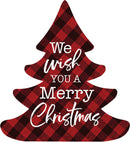 P. Graham Dunn We Wish You A Merry Christmas Red Plaid 3.5 x 3.194 Pine Wood Christmas Shape Sign