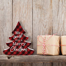 P. Graham Dunn We Wish You A Merry Christmas Red Plaid 3.5 x 3.194 Pine Wood Christmas Shape Sign