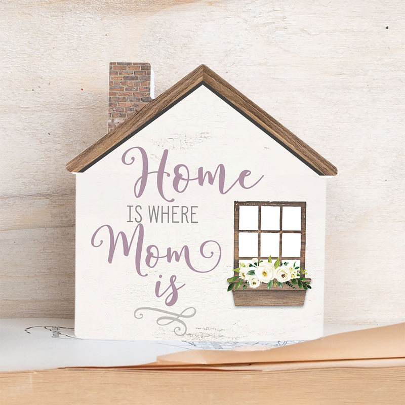 P. Graham Dunn Home is Where Mom is Floral White 3.2667 x 3.25 Pine Wood Decorative Small Shape Plaque