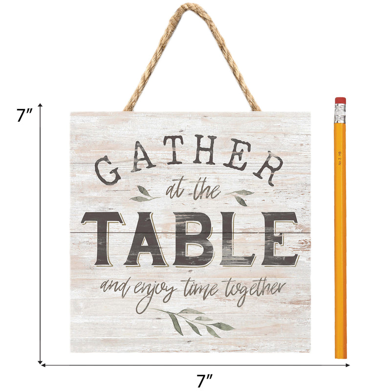 P. Graham Dunn Gather at The Table Rustic Whitewash 7 x 7 Inch Wood Pallet Wall Hanging Sign