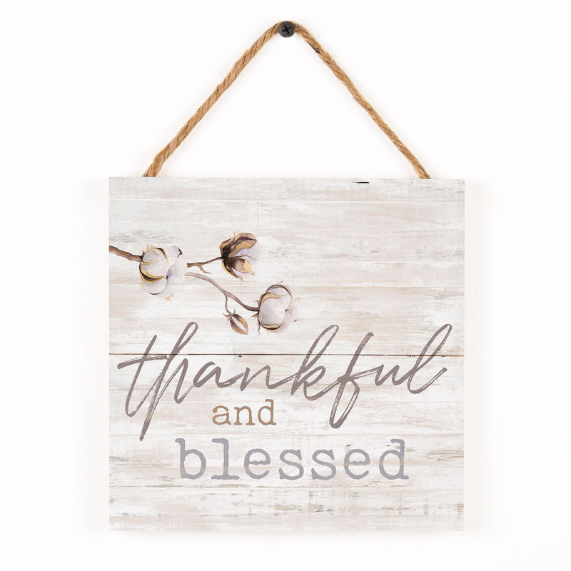 P. Graham Dunn Thankful and Blessed Cotton Blossom 7 x 7 Inch Wood Pallet Wall Hanging Sign