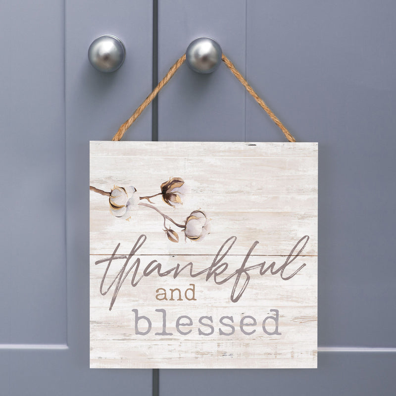 P. Graham Dunn Thankful and Blessed Cotton Blossom 7 x 7 Inch Wood Pallet Wall Hanging Sign