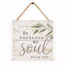 P. Graham Dunn He Restores My Soul Psalm 23:3 Whitewash 7 x 7 Inch Wood Pallet Wall Hanging Sign