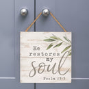 P. Graham Dunn He Restores My Soul Psalm 23:3 Whitewash 7 x 7 Inch Wood Pallet Wall Hanging Sign