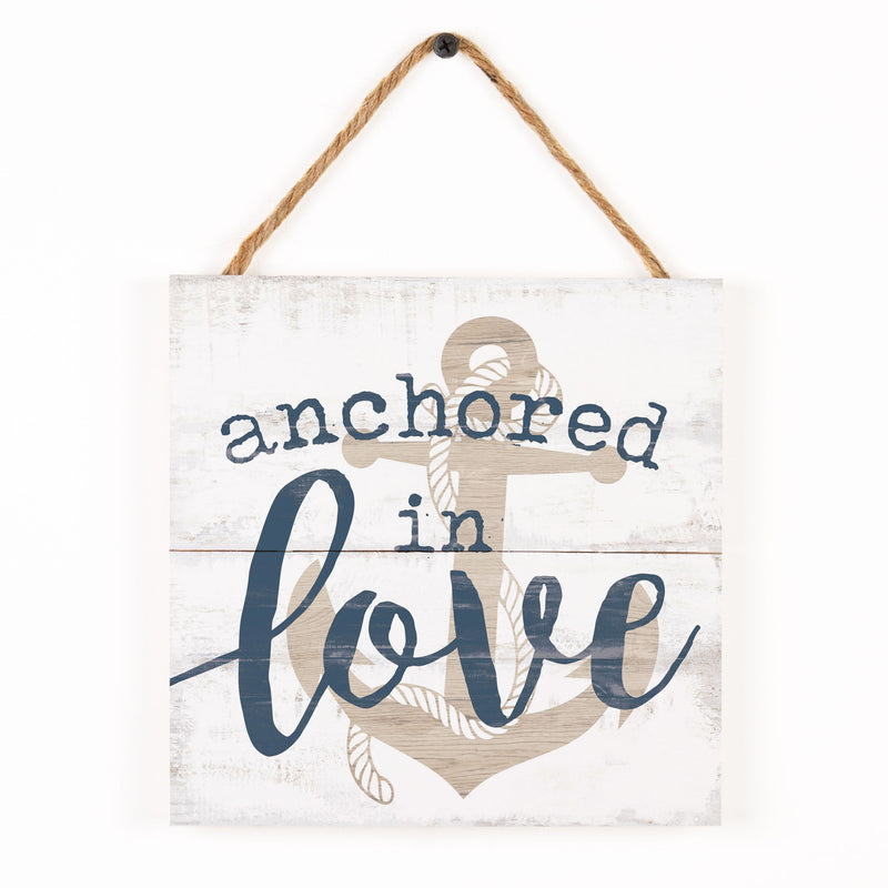 P. Graham Dunn Anchored in Love Nautical Blue 7 x 7 Pine Wood Hanging String Sign Plaque