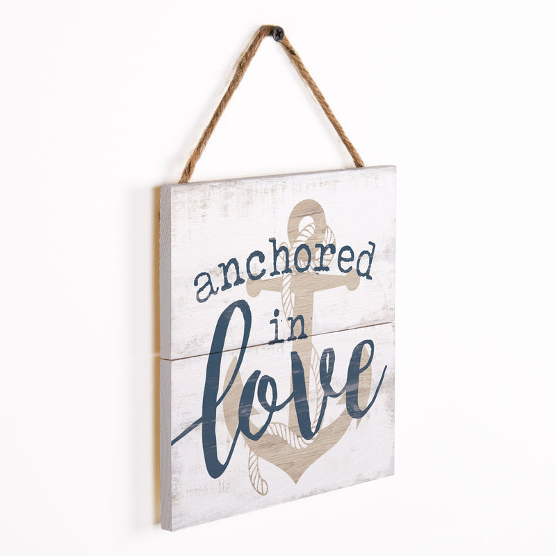 P. Graham Dunn Anchored in Love Nautical Blue 7 x 7 Pine Wood Hanging String Sign Plaque