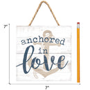 P. Graham Dunn Anchored in Love Nautical Blue 7 x 7 Pine Wood Hanging String Sign Plaque