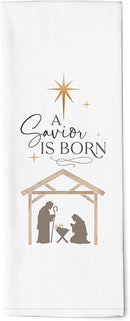 A Savior is Born Nativity Winter White 28 x 16 Cotton Holiday Dish Tea Towel