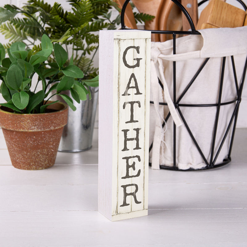 P. Graham Dunn Gather Rustic Whitewash 7.25 x 1.5 Inch Wood Vertical Tabletop Block Sign